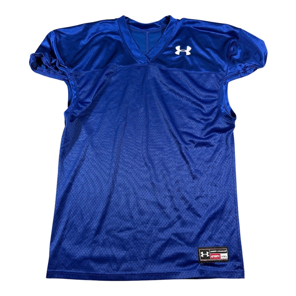Under Armour Football Practice Jersey Kids YXL Blue Mesh V-Neck Active Top